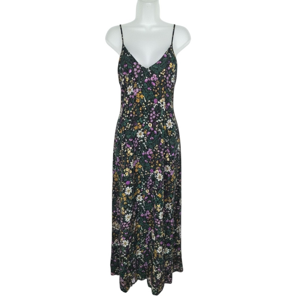 Old Navy Womens Black Floral V-Neck Maxi Slip Dress Size L Strappy Rayon Boho